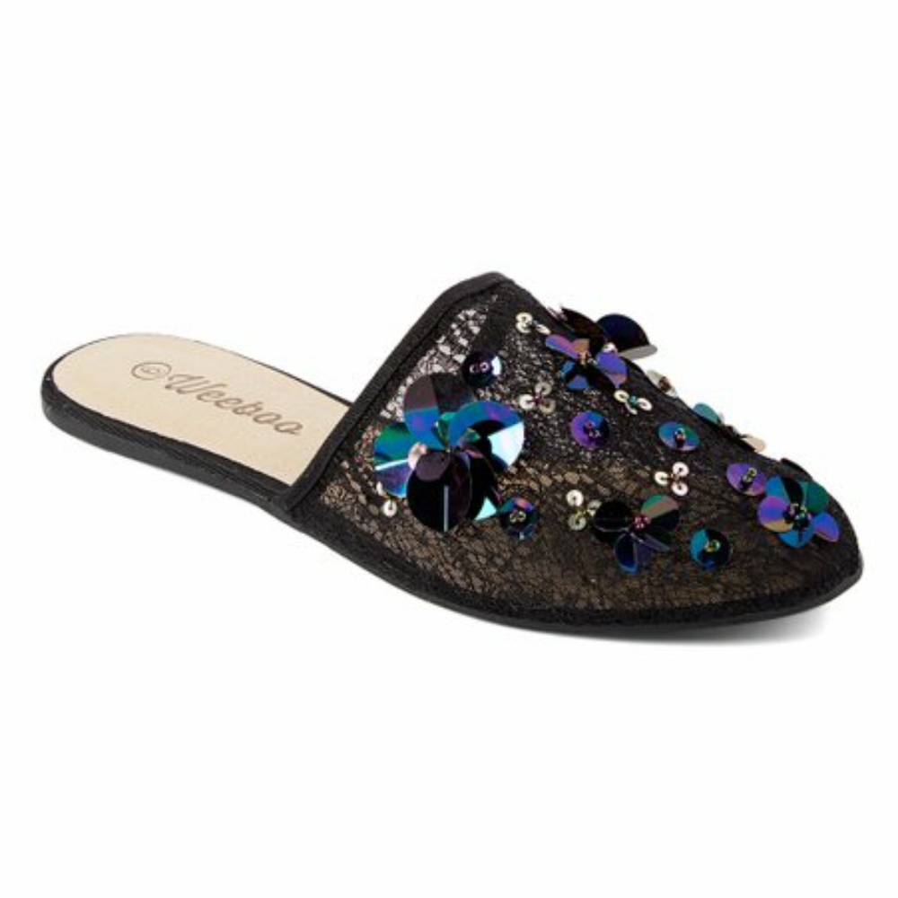 Black Sequined Mules